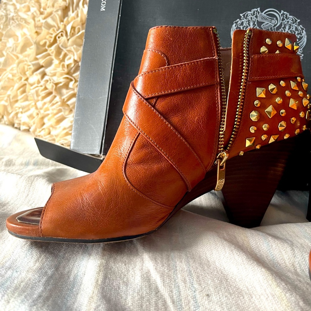 Vince Camino Studded Brown Leather Ankle Boots